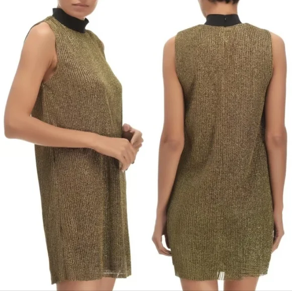 NWT Zara Gold and Black Sleeveless Midi Dress - Picture 1 of 5